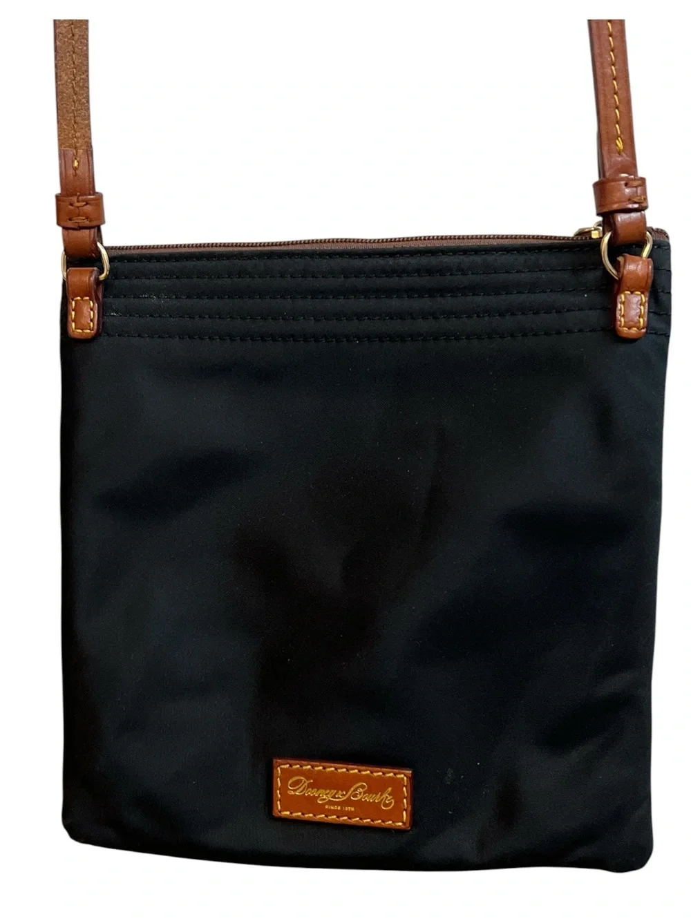 Dooney & Bourke Vintage Black Nylon Triple Zip Crossbody Bag, Hot Pink Interior
